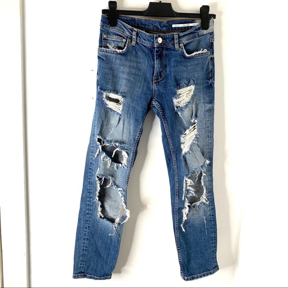 Zara Woman Ripped Relaxed Fit Jeans